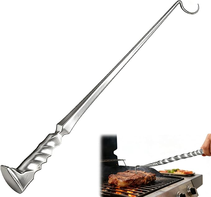 Stainless Steel Meat Hook Flipper, Steak Flipper Hook, Pig Tail Meat Flippers, BBQ Food Flippers, Steak Turner Hook, Meat Turner Hooks,Turning Vegetables and Meats (Stainless Steel Left Hand A)