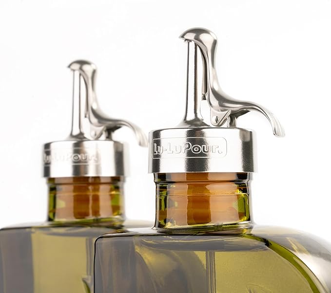 Olive Green 12oz Glass Olive Oil Bottle Dispenser - 350ml Oil and Vinegar with Pourers and Funnel - Oil Dispenser Bottle for Kitchen