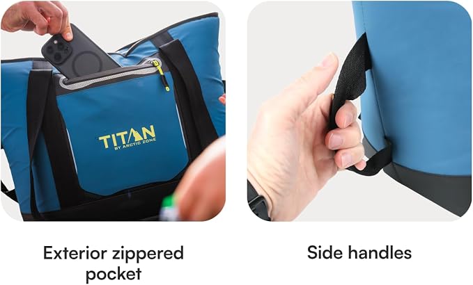 Titan by Arctic Zone Soft Sided Cooler Tote, Insulated Bag with Handle, Shoulder Strap, and Zipper for Lunch, Picnic, and Travel, 30 Can Capacity