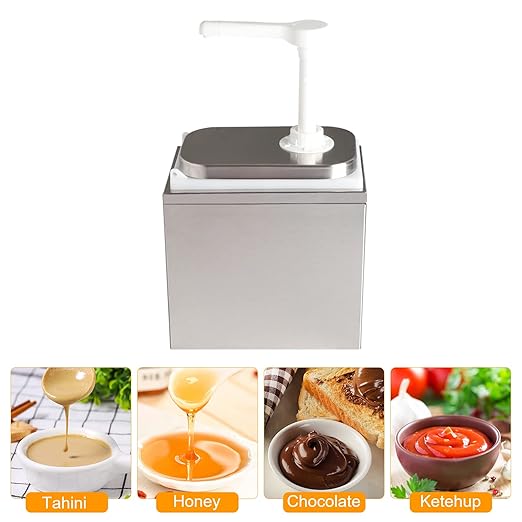 2.1QT Sauce Dispenser with Pump,Commercial Pump Station Stainless Steel Dispenser for Hot Chocolate, Hot Fudge, Ketchup, Condiment,Caramel, Condiment, Mustard, Mayonnaise