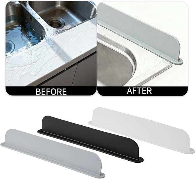 19.2inch(49cm) Silicone Sink Splash Guard, Sink Splash Guard with Suction Cup,Kitchen Sink Water Splash Guard, Kitchen Sink Splash Guard that Can Be Placed Behind (1, Gray)