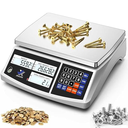 Industrial Counting Scale 66lb/30kg x 0.5g Digital Inventory Scale for Small Parts Coins Jewelry, lb/g/kg/oz Electronic Bench Scale Precision Gram Scale with LCD Backlight Display Batteries AC Adapter