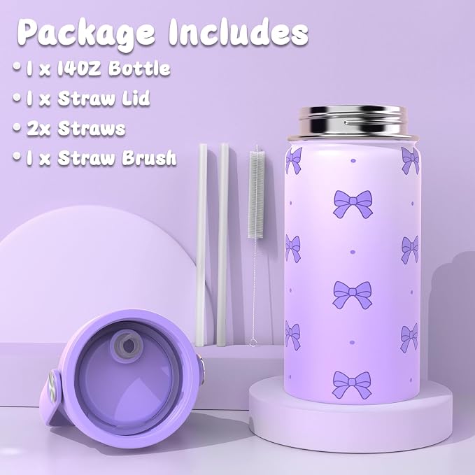 DIGOBAY Girls Backpack - Includes 14oz Insulated Water Bottle, Girls School Backpack Set with Lunch Bag & Pencil Case Teens for School (Black-Purple)