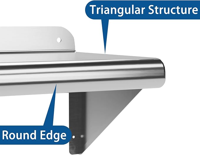 NSF Certified 12" x 24" Stainless Steel Wall Mount Shelf with Backsplash, Commercial Grade, 180 lb Capacity for Restaurant and Kitchens.