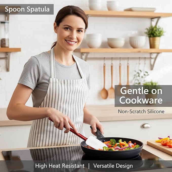Commercial Spoonula Rubber Spatula Set, High Heat Spatula Spoon 9.5 Inches, Commercial Spatula for Cooking, Rubber Spatula Set Resistant to 500℉ (1 Scrapers+1 Spoonula 14"/M)