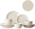 Dafuceramic Plates and Bowls Sets, 12 Pieces Modern Stoneware Dinnerware Set for 4 Kitchen Dinner Set Ceramic Dishware Dishes Set Microwave and Dishwasher Safe (White)