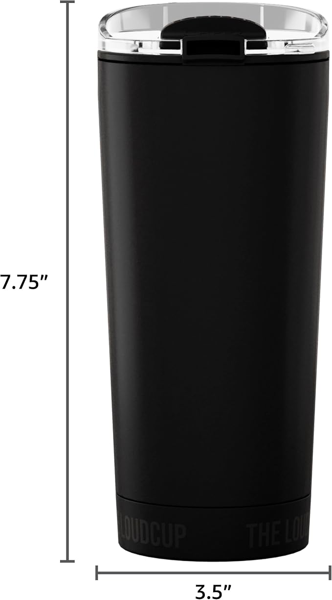 The LoudCup Blow Horn Tumbler, Cheer & Sip 2-in-1 Reusable Water Bottle with Built-In Horn for Sports Games, Tailgates, Parties & Events, BPA-Free, 16 oz, Jet Black