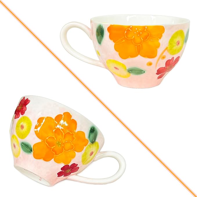 Noviko Flower Coffee Mug with Saucer Set Ceramic Tea Cup Flower Mugs for Women 8 oz
