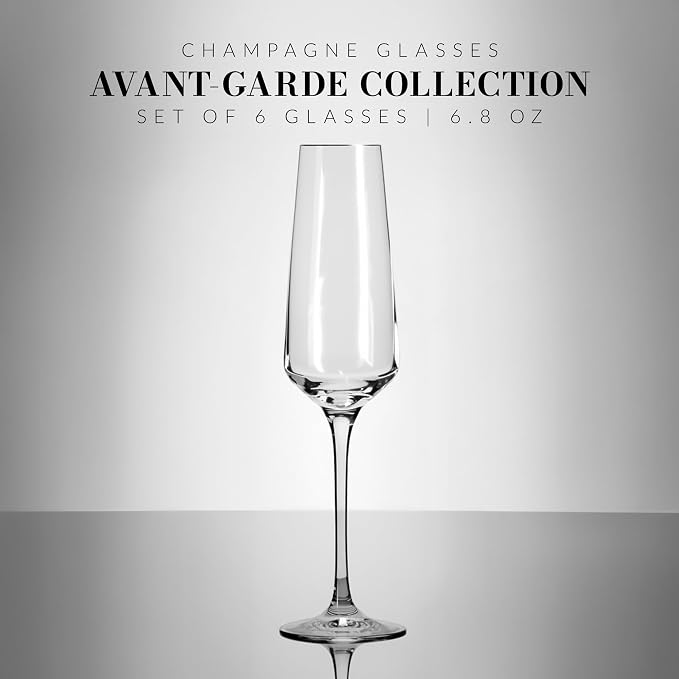 KROSNO Crystal Champagne Flute Glass | Set of 6 | 6.1 oz | Avant-Garde Collection | Perfect for Home, Restaurants and Parties | Dishwasher Safe