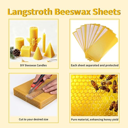 Beeswax Sheets, Bee Hive Foundation Sheets, Beehive Wax Foundation Sheets, Beeswax Honeycomb Sheets for Beekeeping Candle Making (60pcs)