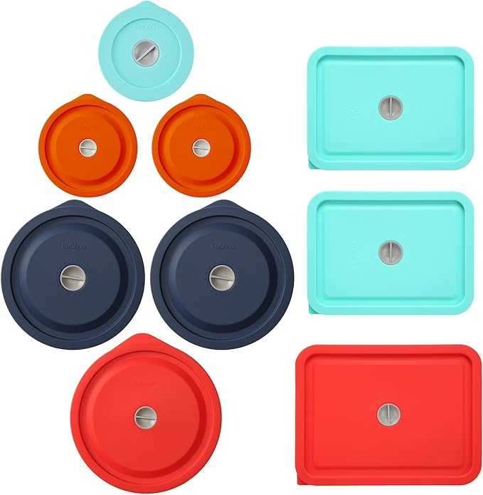 Replacement Lids for Pyrex 7202-PC 1Cup, 7200-PC 2Cup, 7201-PC 4Cup, 7402-PC 6/7Cup, 7210-PC 3Cup and 7211-PC 6Cup Rectangle, Silicone Cover for Glass Bowl 9 Pack