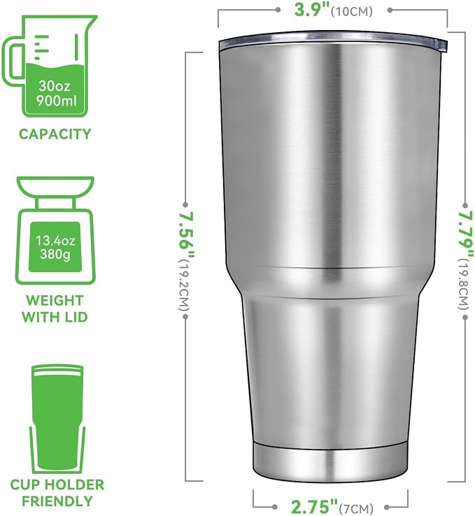 DOMICARE 30oz Tumbler Bulk with Lid and Straw, Double Wall Travel Coffee Mug, Insulated Vacuum Stainless Steel Tumblers, Powder Coated Tumbler Cup (Stainless Steel, 8)