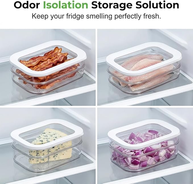 Multi-layer Food Storage Box with Lid, Deli Meat Ham and Cheese Container for Fridge, Stackable Container Set for Meal Prep, Fridge Organization, Pantry Storage (3PCS)