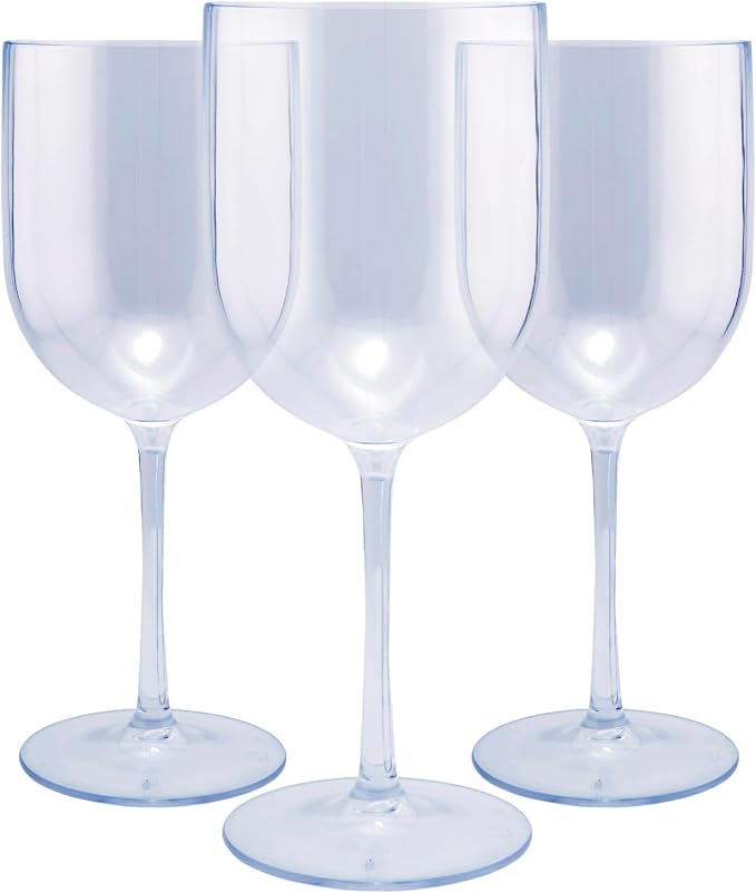 FOX & GRAPES Plastic Stemmed Wine Glasses | Unbreakable/Shatterproof, Reusable, Food Safe, Dishwasher Safe, For Birthday and Party, 16oz (Clear, Set of 20)