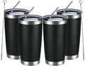 MEWAY 20oz Tumbler 4 Pack Double Wall Vacuum Insulated Travel Mug Bulk, Stainless Steel Tumblers with Lid and Straw, Durable Powder Coated Coffee Cups for Cold & Hot Drinks (Black, 4)
