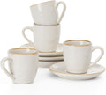 famiware Ocean Espresso Cups with Saucers Set of 4, 3.34oz Espresso Cup Set, Coffee Mug Set for Latte, Macchiato, Stoneware Demitasse Cups Set for Cafe, Microwave&Dishwasher Safe, Cappuccino White