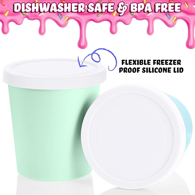 Nuenen 5 Pack Ice Cream Containers 1Qt Freezer Storage Tubs with Silicone Lids and Spoon for Homemade Ice Cream Reusable, Sorbet Dishwasher Safe (Macaron color)