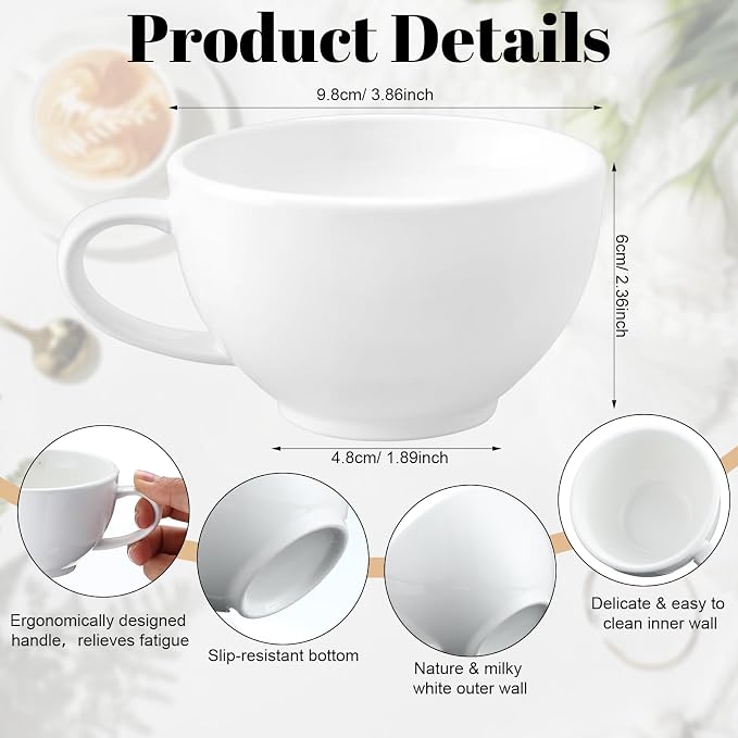 Reallnaive 12 pieces 7.5 oz Porcelain Espresso Cups Set White 220ml Durable for Serving Coffee Tea Beverage for Cafes Office Home Restaurants Hotels