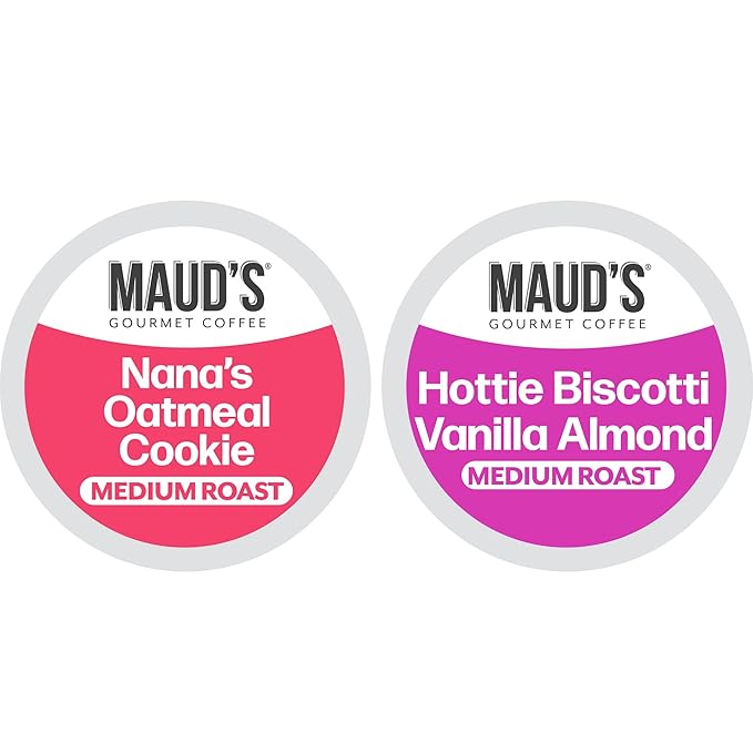 Maud’s Oatmeal Cookie & Almost Biscotti Flavored Coffee Pods Variety Pack, 36 ct, Medium Roast Single Serve Pods – 100% Arabica Coffee, Compatible with Keurig K Cups Maker