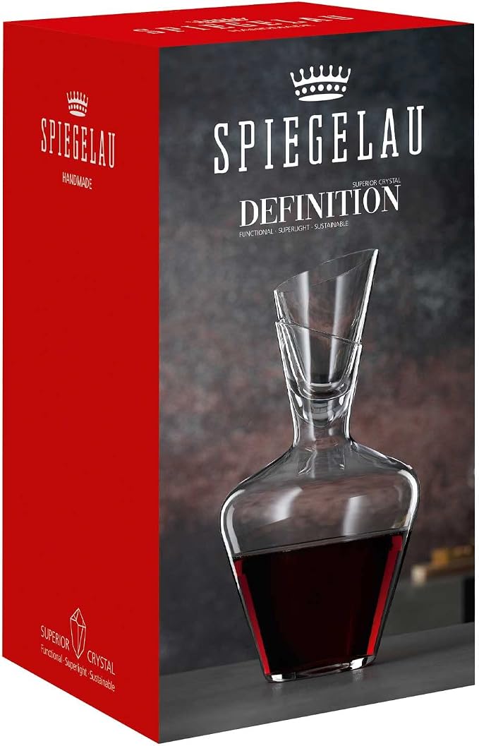 Spiegelau Definition Crystal Wine Decanter with Stopper, Elegant Carafe for Red and White Wine, Modern Glass Pitcher for Wedding Gifts, Housewarming, Home Bar, Hosting, 33 oz (1 L), Set of 1