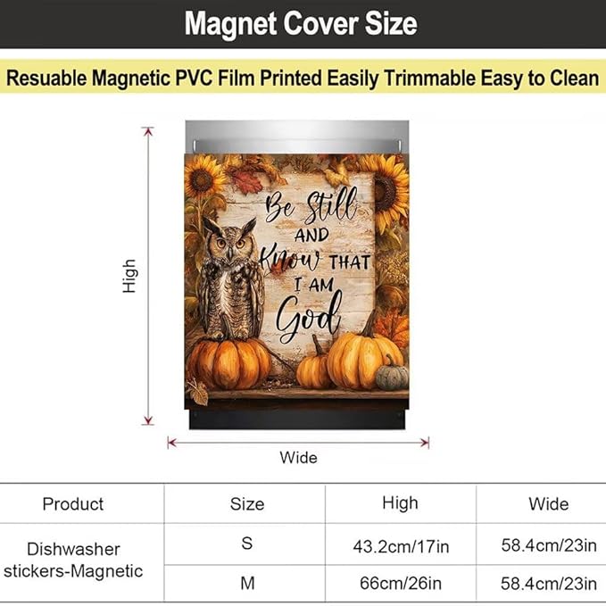 Owl Dishwasher Door Front Magnetic Cover,Pumpkin Magnet Sticker Sunflower Refrigerator Panel Decal,Christian Halloween Dishwasher Decoration Front Door Cover,Home Appliance Sticker,23"x17"