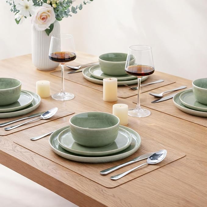 AmorArc Stoneware Dinnerware Sets for 4,Round Reactive Glaze Ceramic Plates and Bowls Set,Highly Scrath Resistant | Dishwasher & Microwave Safe Dishes Set,Service for 4 (12pc)