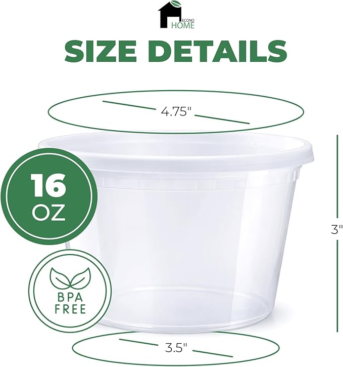 EconoHome Deli Containers with Lids 72 Pack – 24x8oz, 24x16oz, 24x32oz – BPA-Free, Microwave & Freezer Safe Clear Plastic Food Storage Containers for Meal Prep, Soups, Sauces & Leftovers