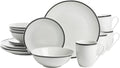 10 Strawberry Street Café Stripe 16 Piece Coupe Dinnerware Set, Black