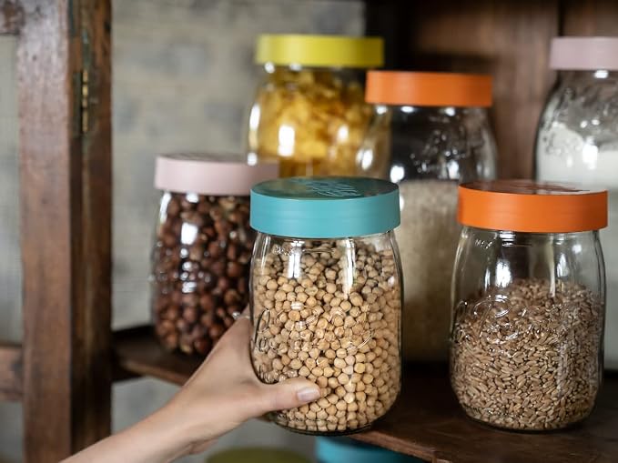 Le Parfait Eco-Friendly Zero Waste Wide Mouth Glass Jar with Airtight Screw Top Lid - Reusable French Storage Jar for Food, Soup, Flour, Sugar, Canning & Baking (3L/96oz, 1 Pack, Orange)