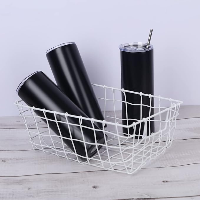 4 Pack 20 Oz Straight Skinny Tumblers,Individually Gift Boxed Stainless Steel Slim Skinny Tumbler Set Bulk, 20 Oz Insulated Slim Thin Travel Tumbler Cup for Diy, Black