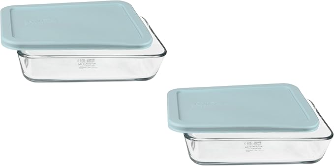 Pyrex 7210 3 Cup Glass Dishes & 7210-PC Muddy Aqua Food Storage Replacement Lid (2-Pack) - Made in USA