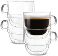 BTaT- Double Walled Stackable Glass Coffee Mugs, 16 oz, Set of 4, Glass Coffee Cups with Handle, Insulated Clear Coffee Mug for Hot and Cold Beverages, Cappuccino, Latte, Tea, Americano
