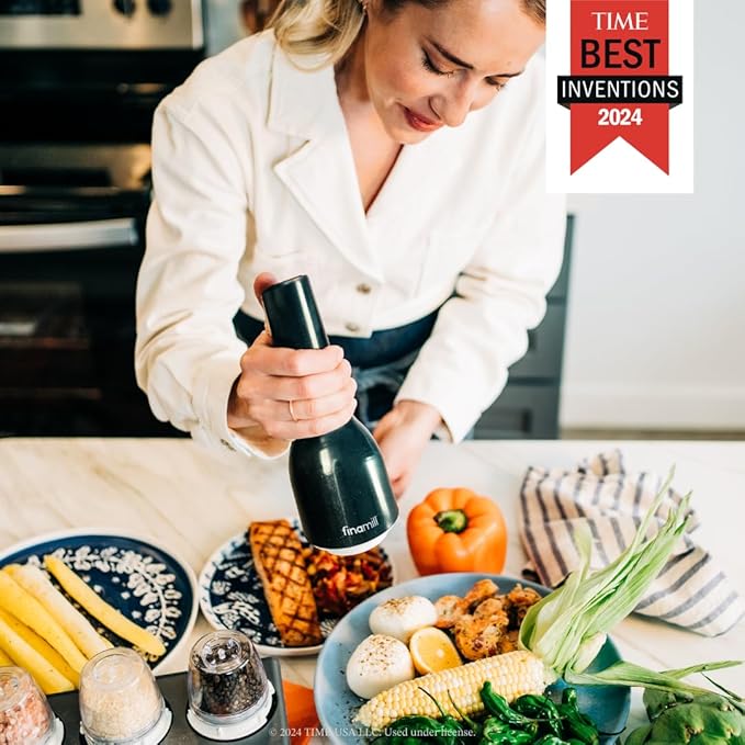 FinaMill’s Award-Winning Battery Operated Salt and Pepper Grinder Set – Adjustable Coarseness, Ceramic Grinding Elements, LED Light, 2 Quick-Change Pods – Perfect for Home Cooking and Gifting