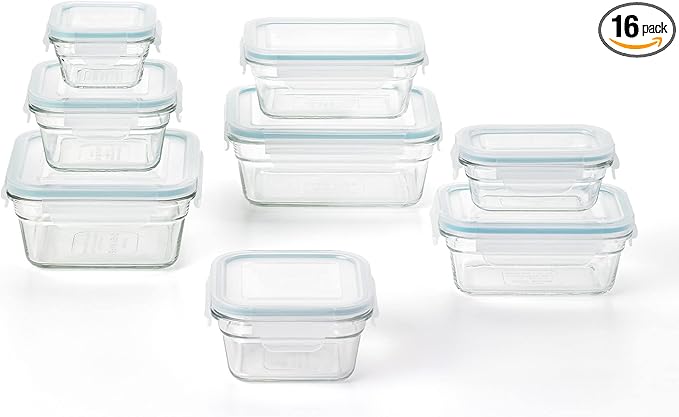 Glasslock Tempered Glass Food Storage Containers with Lids for Household Essentials, Meal Prep, and Leftover Storage, Clear (8 Pack)