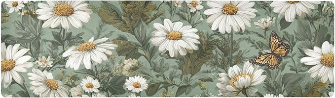 2 in 1 Table Runner Trivet for Hot Pots and Pans Heat Resistant Non Slip Waterproof 39 x 12 Inch Decorative Table Protector for Kitchen Countertop Summer Daisy Butterfly Green