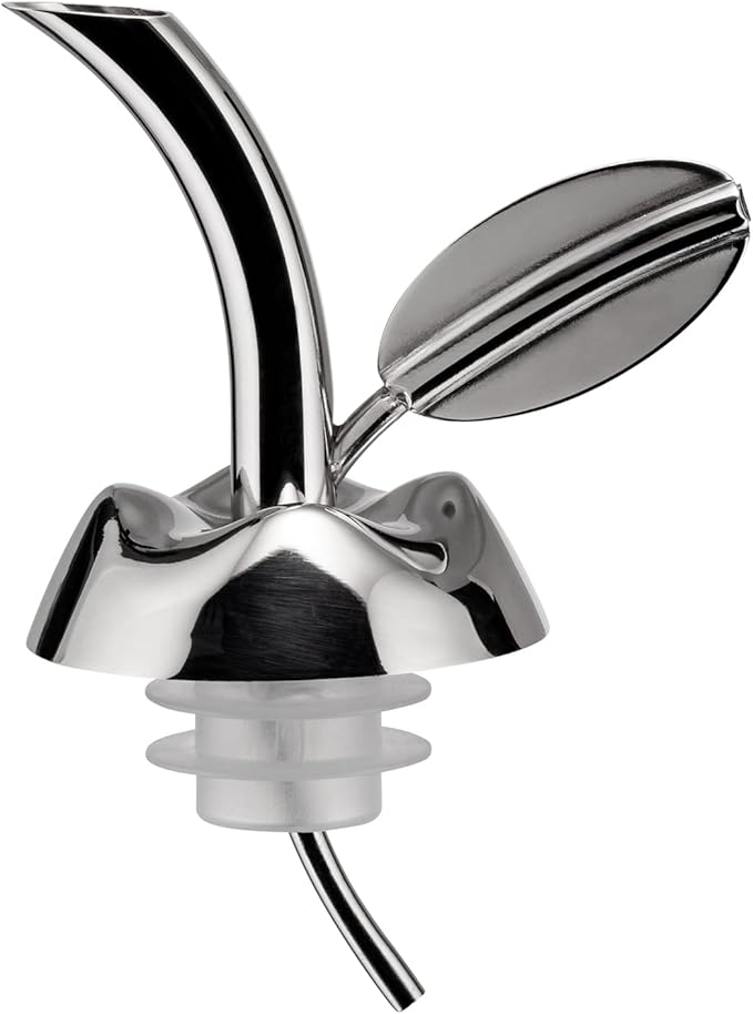 Alessi "Fior d'olio" Pourer For Olive Oil Bottle in 18/10 Stainless Steel Mirror Polished And Thermoplastic Resin With Taster in Glass, Silver