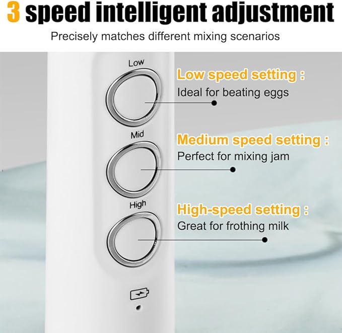Rechargeable Milk Frother, Handheld Electric Mini Foam Maker with 3 Adjustable Speed for Coffee, Latte, Hot Chocolate, Portable Drink Mixer and Whisker