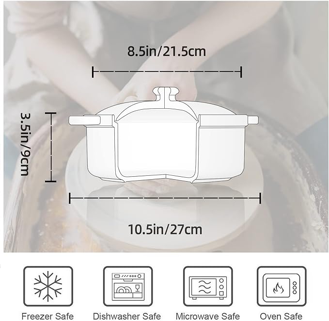 FUN ELEMENTS Casserole Dish, 2 Quart Lace Emboss Dish with Lid, Oven to Table Ceramic Round Serving Handles for Dinner and Party, Thanksgiving Christmas Gifts(Bright White)