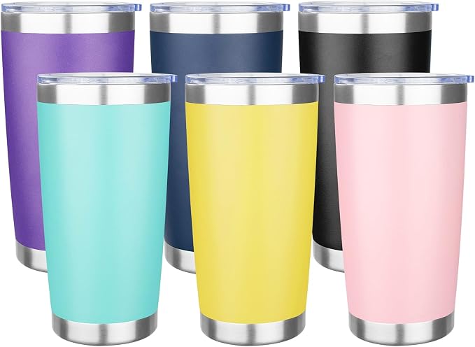 20oz Tumbler with Lid Stainless Steel Insulated Tumblers Travel Coffee (6, Light green/Yellow/Light pink/Purple/Navy blue/Black)