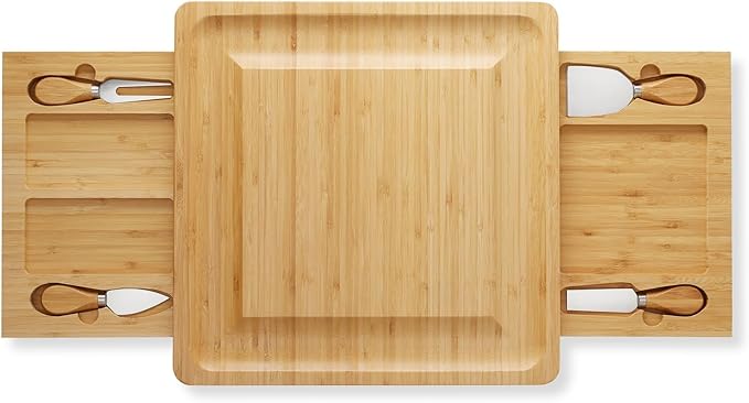 Bamboo Cheese Board and Knife Gift Set, Charcuterie Tray Wood Cutting Board- House Warming Gifts New Home, Wedding Gifts for Couple, Bridal Shower Gift