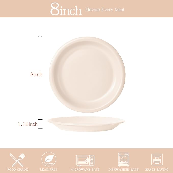 Timeworn Clay Salad Plates, Set of 4, 8-Inch, Creamy White | Hand-Finished, Stoneware, Dessert and Appetizer Plate, Microwave and Dishwasher Safe