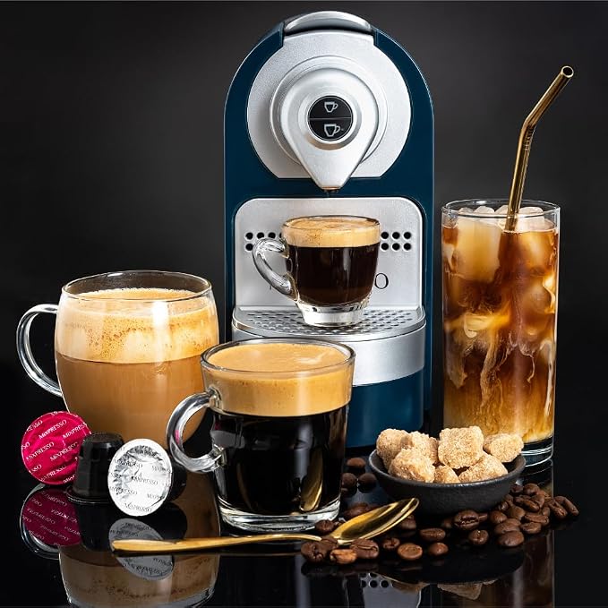 Mixpresso Blue Espresso Machine for Nespresso Compatible Capsule, Single Serve Coffee Maker Programmable for Espresso Pods, Premium Italian 19 Bar High Pressure Pump 27oz, 1400w Capsule Coffee Maker