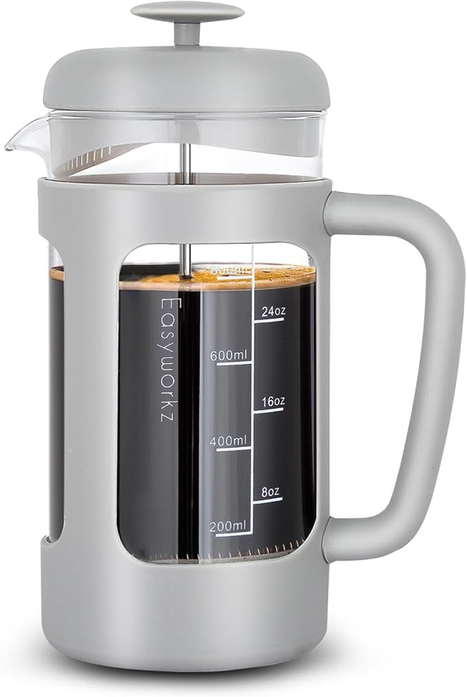 Easyworkz French Press 34 oz Coffee Tea Maker Bundled with Stainless Steel Double-Wall Espresso Cups