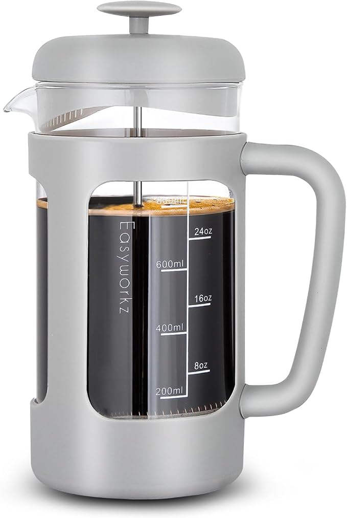 Easyworkz French Press 34 oz Coffee Tea Maker Bundled with Stainless Steel Espresso Cup