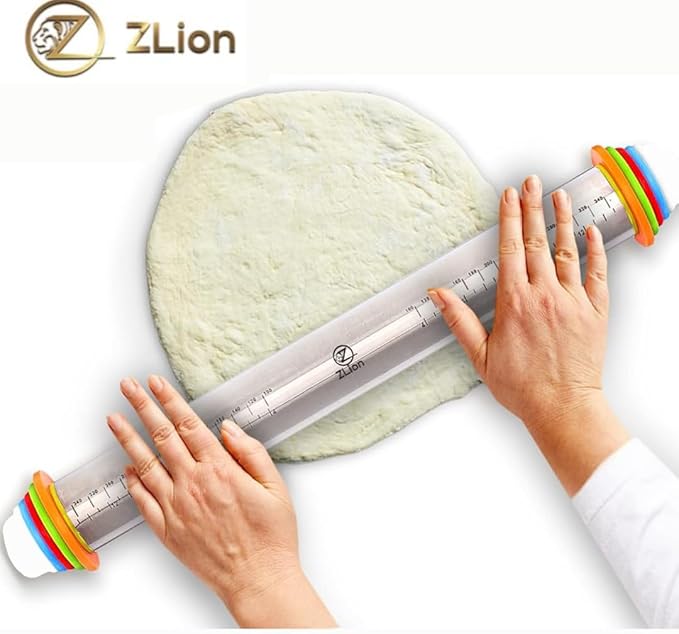 Zlion Rolling Pin with Thickness Rings – Stainless Steel and Corrosion-Resistant Adjustable rolling pin Dough Roller Pins for Baking Pizza, Pastry, Fondant, Pasta, Cookie