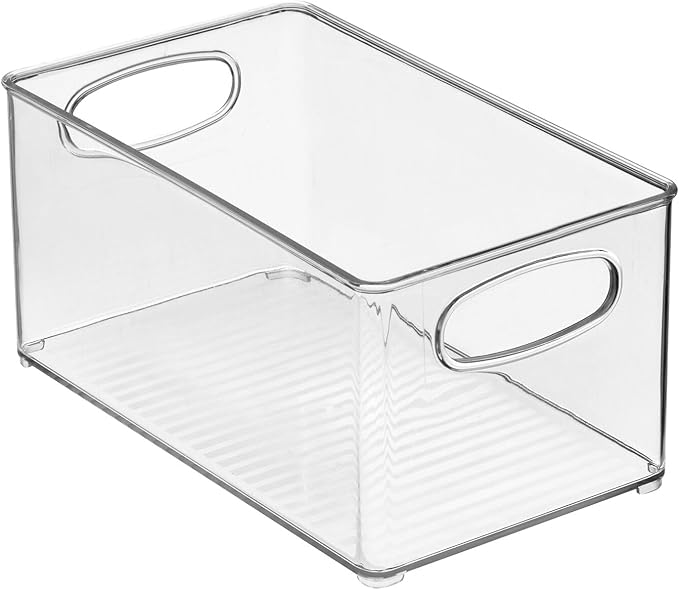 mDesign Plastic Home Closet Organizer - Basket Storage Holder Bin w/ Handles for Bedroom, Bathroom, Cabinet Shelves, Entryway, and Hallway - Holds Sweaters, Purses - Ligne Collection - 2 Pack - Clear