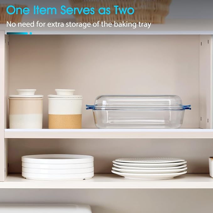 NUTRIUPS 2 QT Rectangular Glass Casserole Dish With Lid, (11.8×7.5×4in) Glass Casserole Dish for Oven