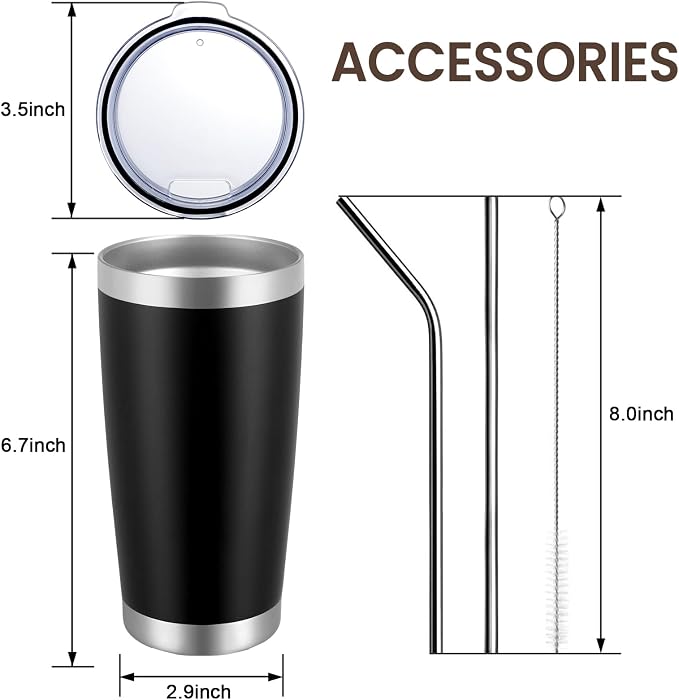 MEWAY 20oz Tumbler Cup Double Wall Vacuum Insulated Travel Mug Bulk, Stainless Steel Tumblers with Lid and Straw, Durable Powder Coated Coffee Cups for Cold & Hot Drinks (Black, 1)