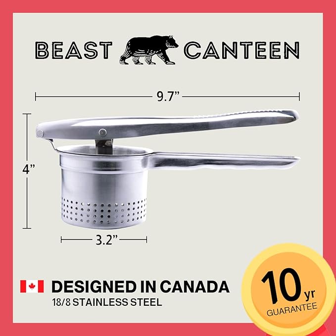 Potato Ricer - Ricer for Mashed Potatoes, Made of 18/8 Stainless Steel, Make Fluffy Smooth Mashed Potatoes & Rice Cauliflower, Vegetables, Professional Kitchen Tool, Press, Large Masher