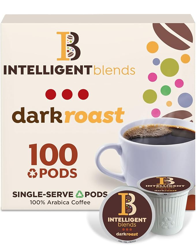Intelligent Blends Dark Roast Coffee Pods, 100 ct, Single Serve Pods – 100% Arabica Coffee, Compatible with Keurig K Cups Maker
